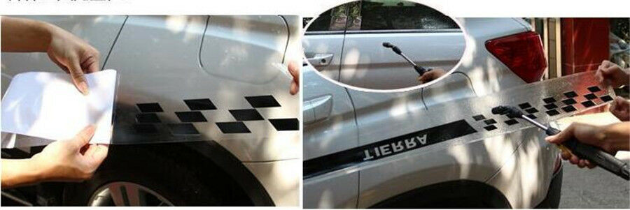 Car Body Side Door Vinyl Decals Sport Racing Stripe Graphic Stickers Black & Red