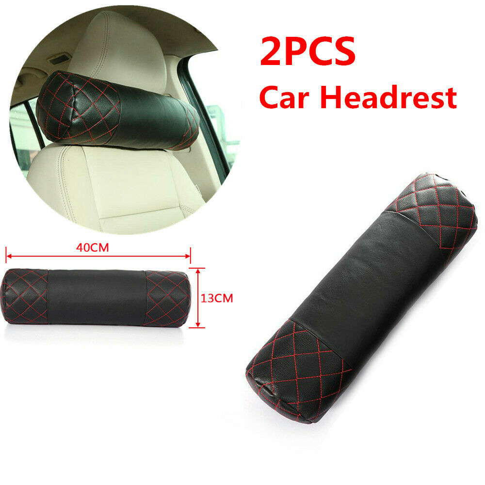 2PCS Car SUV Rest Cushion Seat Neck Pillows Headrest Sports Style PU Leather Pad
