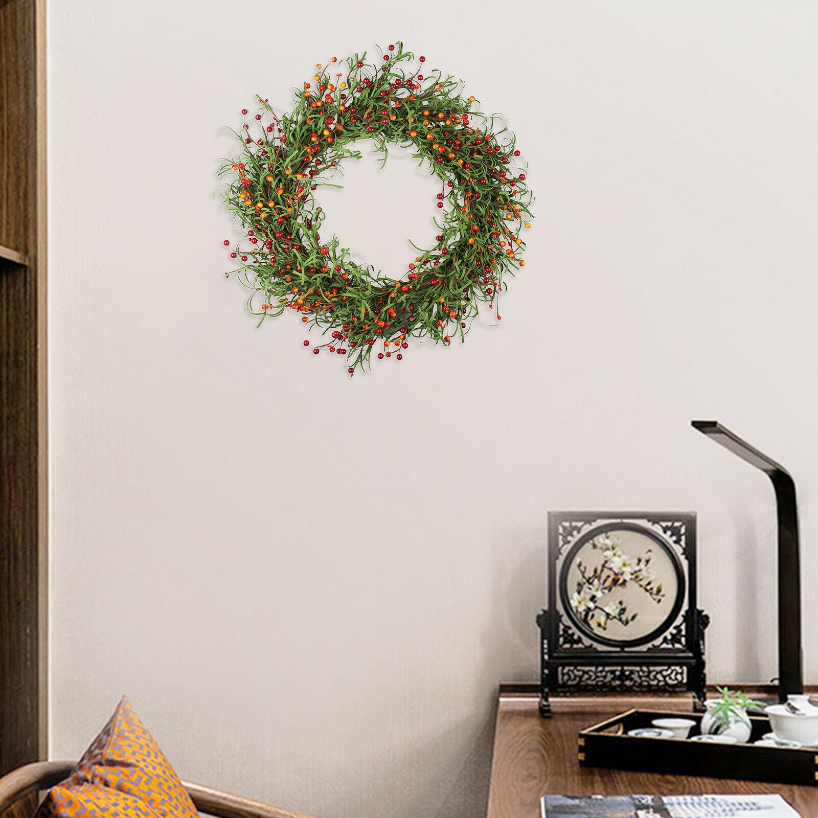 18inch Artificial Greenery Wreath Garland Front Door Wall Fall Decorations
