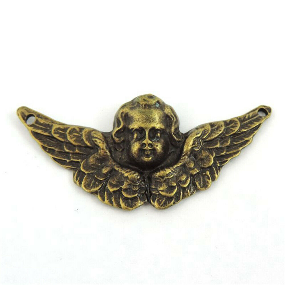 6 Retro Bronze Angel Wing Pendant Connector Alloy Charms Necklace Making 49*23mm