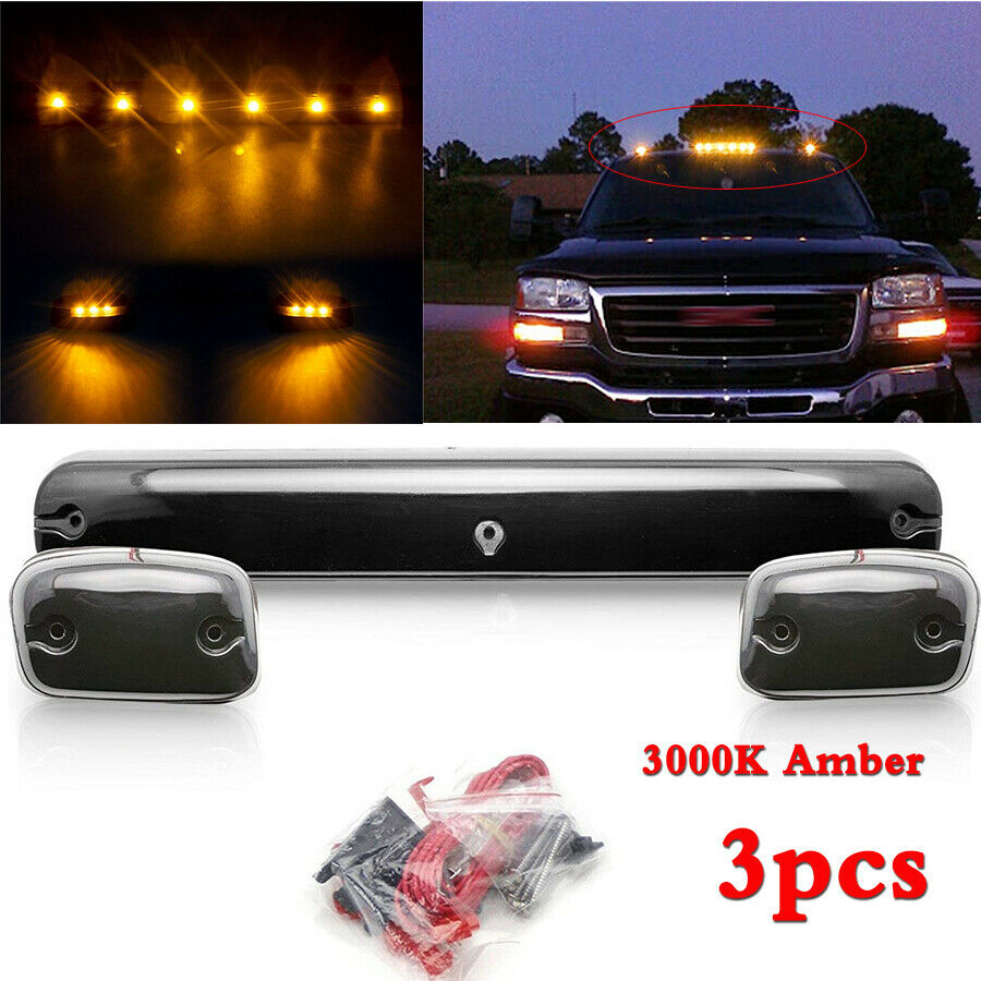 For Chevy GMC 2500HD 3500HD 07+ Full Amber LED Cab Roof Marker Light Assembly 3x