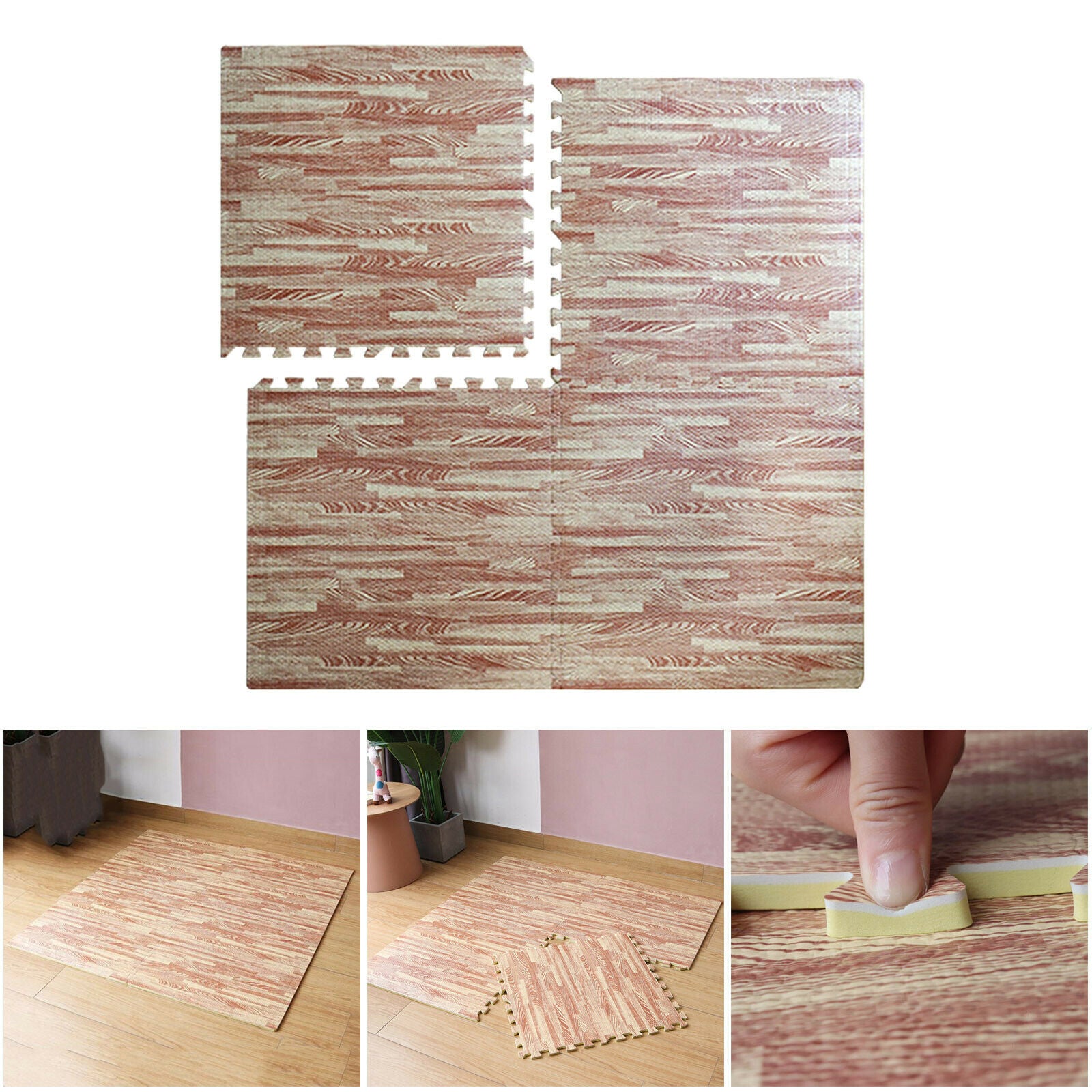 Farmhouse Collection Thick Wood Grain Mats Tile 2.36in Home Puzzle Mat DIY