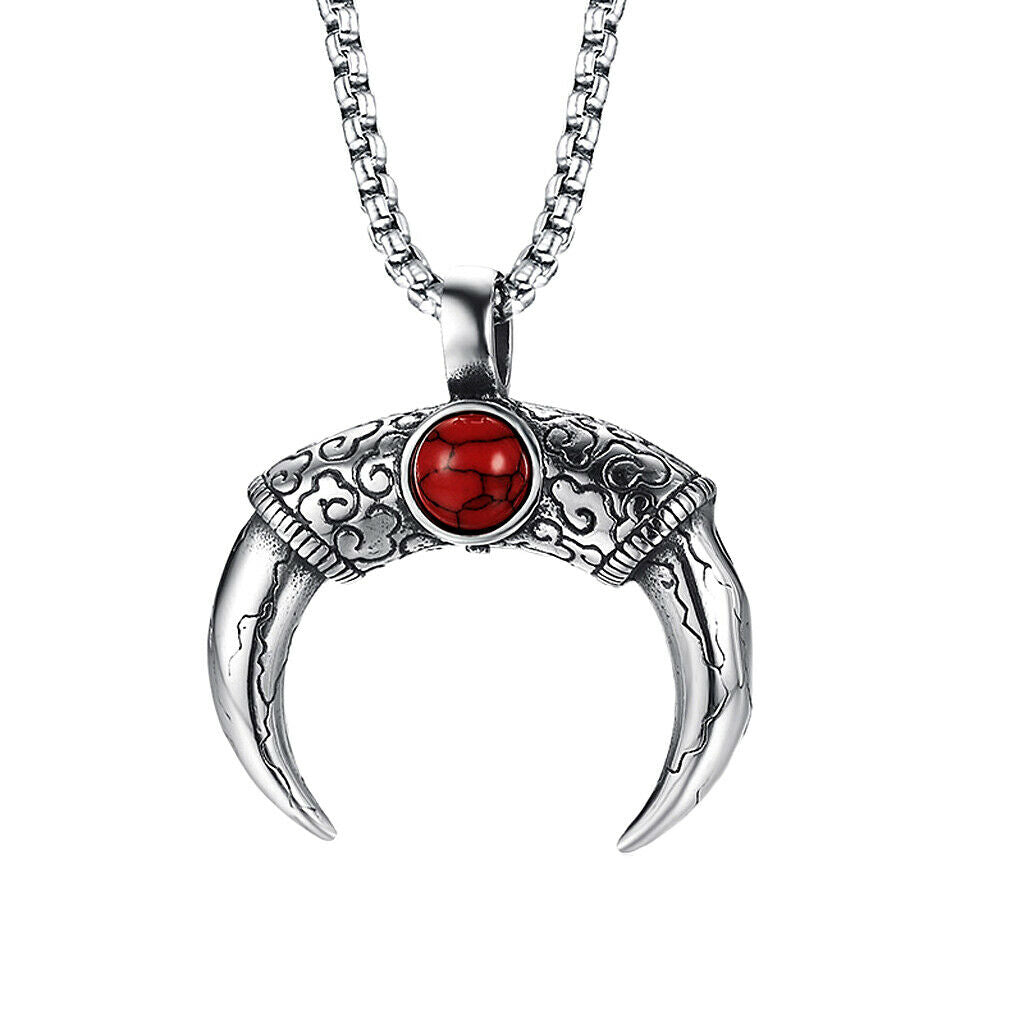 Punk Men's Costume Jewelry Set of Necklace And Long Horn Pendant