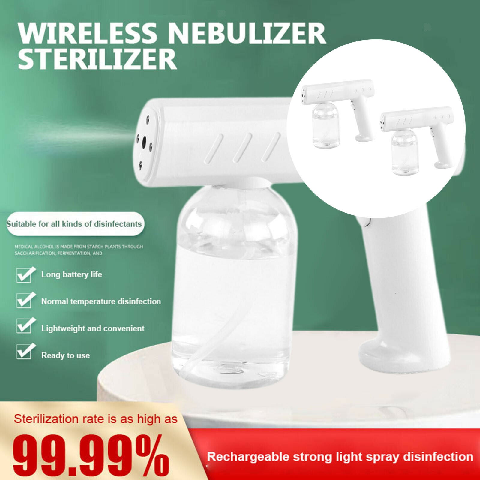 2X 300ML 500ML Nano Sanitizer Spray Fogger Blue Light for Home Office Bus