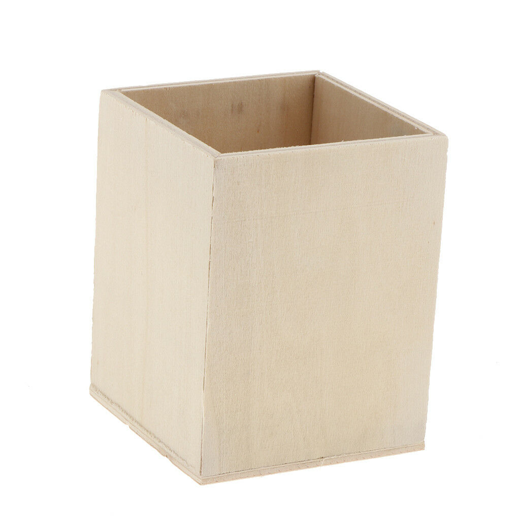 5x Blank Unfinished Wood Pen Container Holder Storage Box For Kids DIY Craft