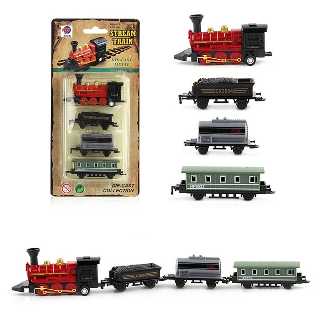 Mini Red Pull Back Train Set with Die-Cast Engine Locomotive Collectible