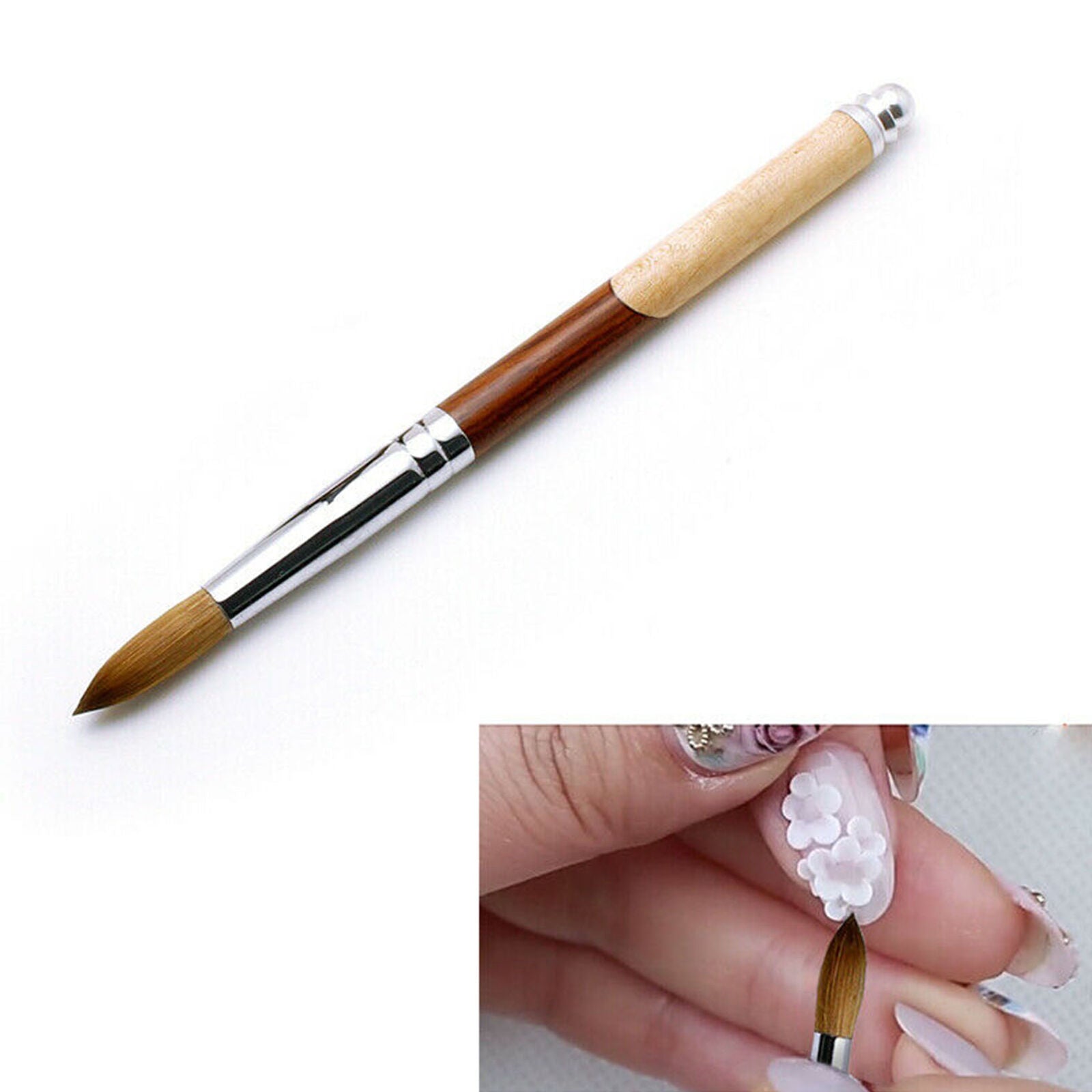 100% Pure Kolinsky Acrylic Crimped Nail Brush Size 8 10 12 14 16 18 20 22 24 L