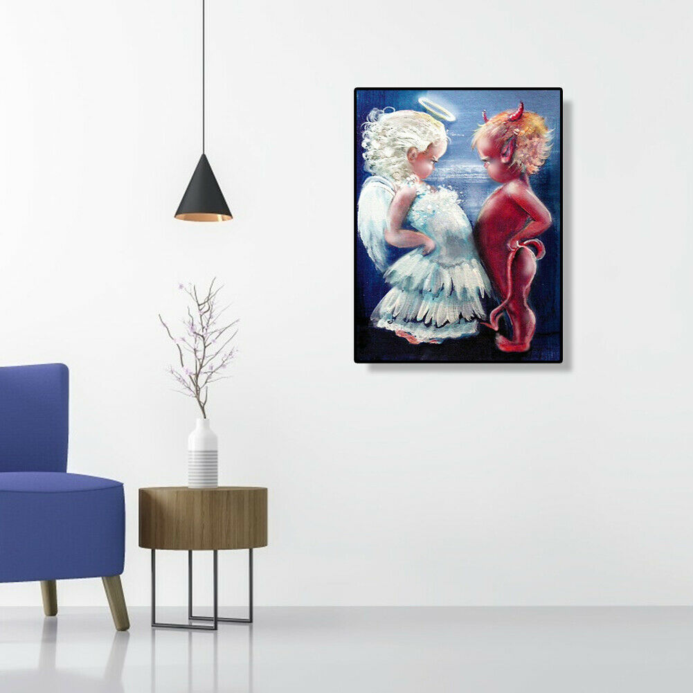 Angel Devil Cross Stitch Embroidery Kit 5D Full Drill DIY Diamond Painting @