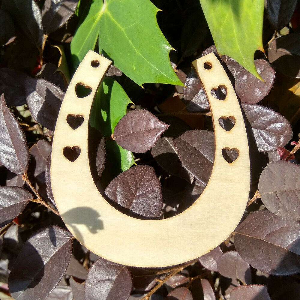 Pack of 12pcs Blank Wooden Cut Horseshoes Shape with Love Heart Cutout