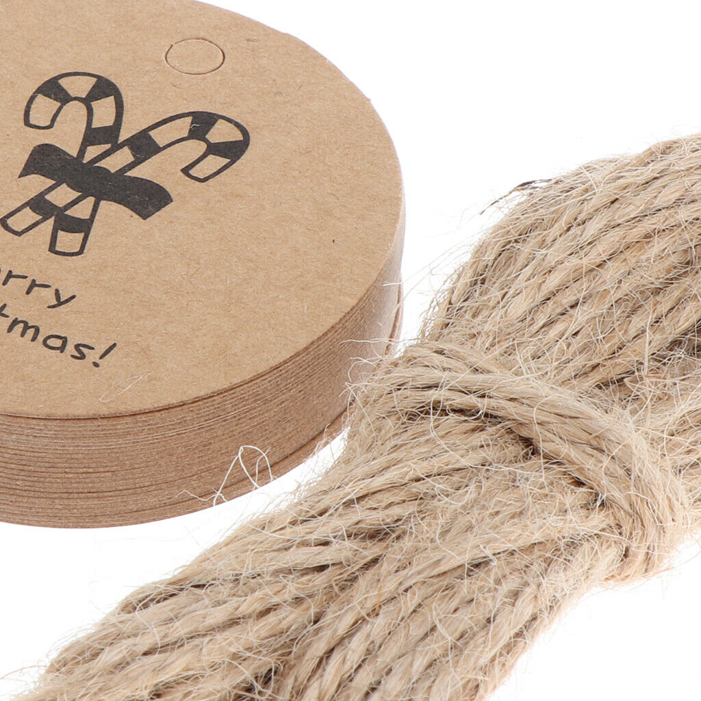 50pcs Merry Christmas Crutch Round Kraft Paper Gift Tag Labels Favors
