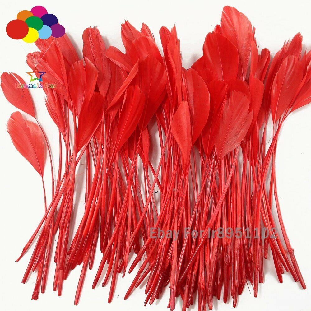 100pcs/lot 15-20cm Red Bleached Stripped Goose Feathers For Craft Decor