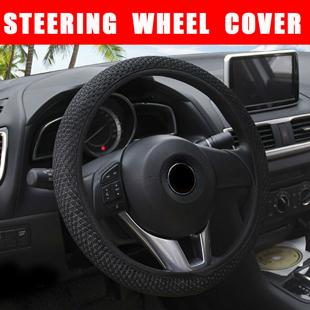 Microfiber Car Steering Wheel Cover Anti-Slip Breathable Universal 36/38cm Black
