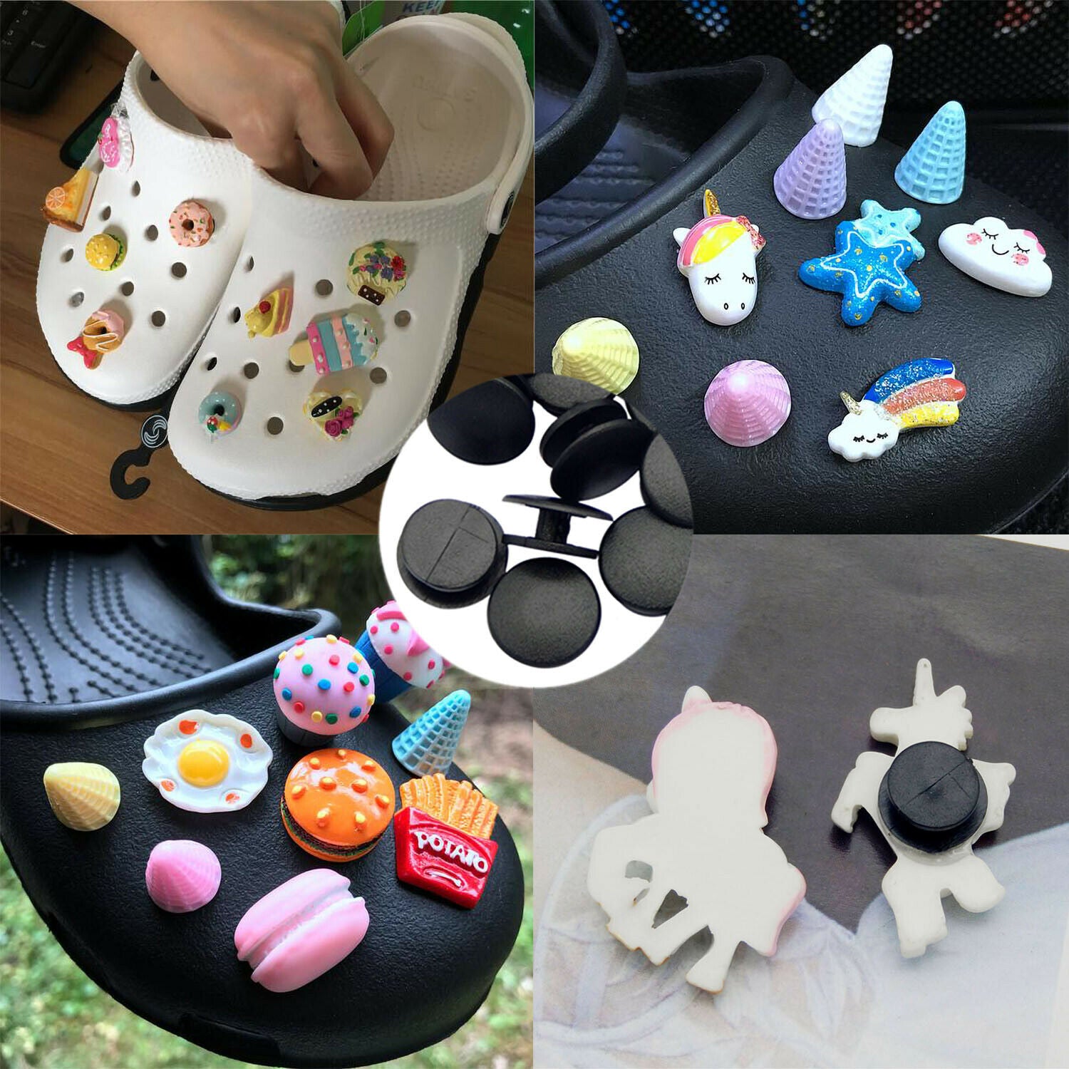 50pcs Black Buckle Plastic Button Accessory for Classic Clog Decor Craft 12*10mm