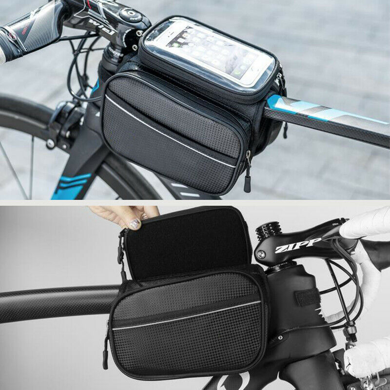 Top Front Frame Pannier Bag Double Pouch for Cycling Bicycle Bike Touch Screen
