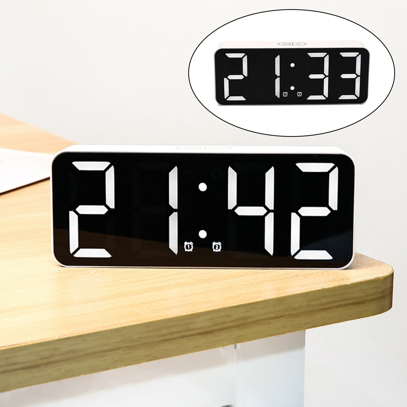 Modern Digital LED Alarm Clock Snooze 12/24H Display USB Temperature Snooze