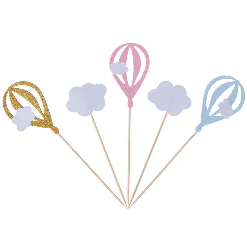 20x White Cloud Hot Air Balloon Cake Cuxake Toppers Party Food Fruit Picks CBDD