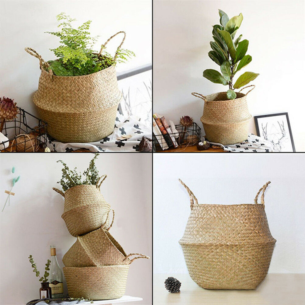 Foldable Rattan Hanging Flower Pot Planter Laundry Storage Basket Xmas De.l8