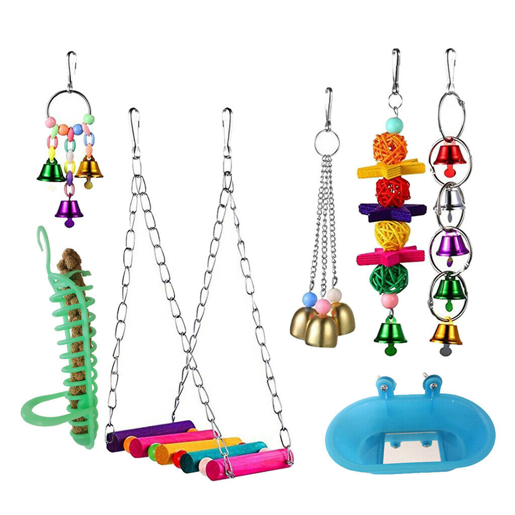 7 Pieces Bird Parrot Chewing Bell Toys Set Cockatiel Budgie Multicolor