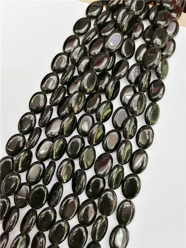 1 Strand 18x13x6mm Black Obsidian Oval DIY Spacer Loose Beads 15.5inch HH8763