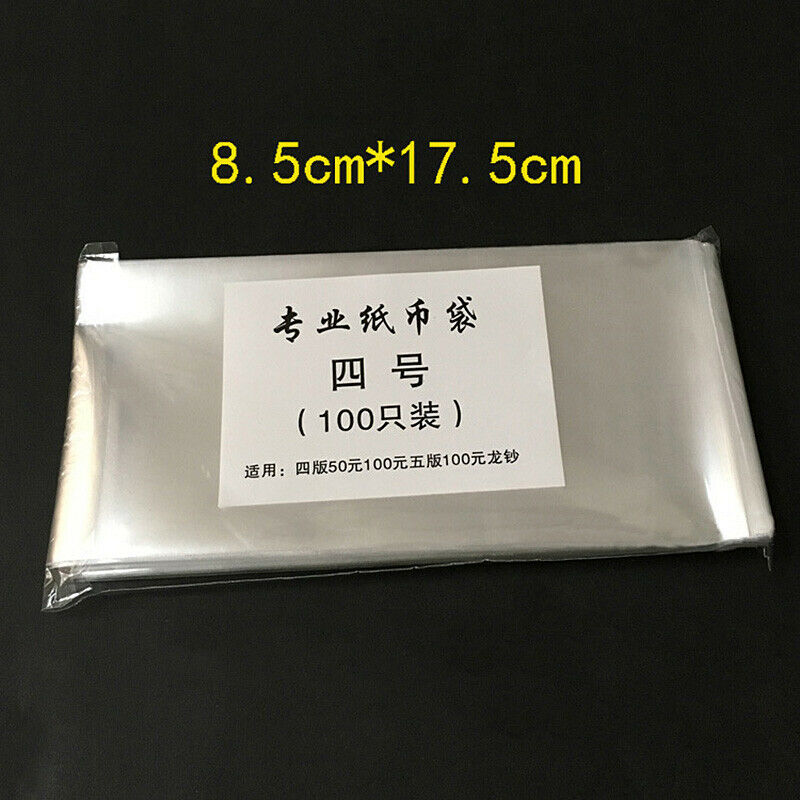 100Pcs Clear Paper Money Banknotes Protective Plastic Pocket Bags Collection