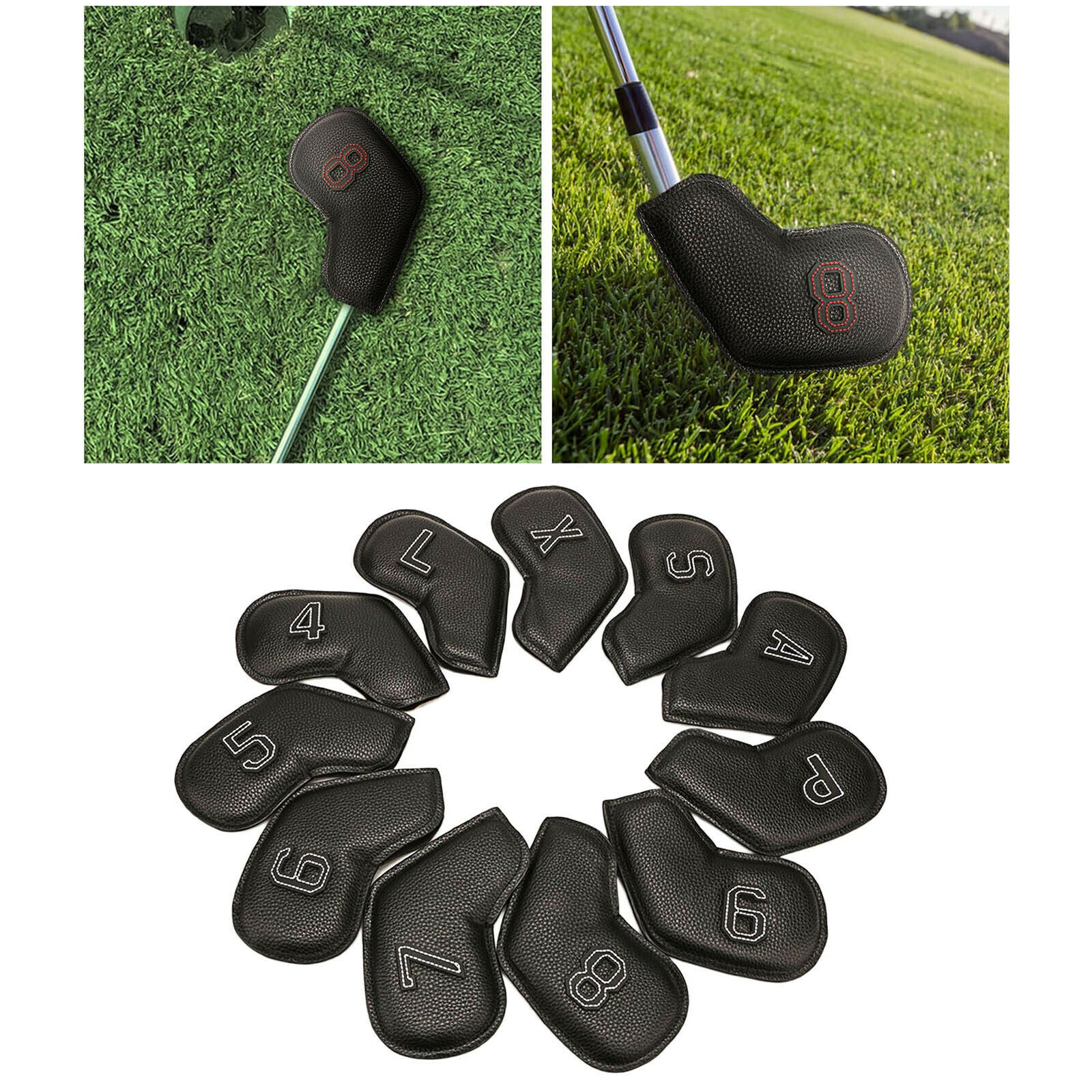 11x Waterproof PU Golf Club Iron Cover Women Men Headcover White Letter
