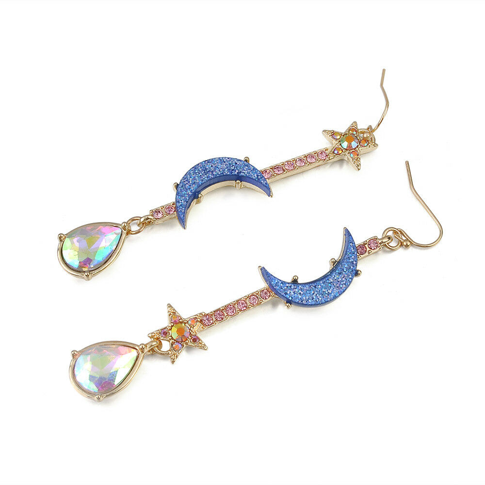 New Fashion Women Jewelry Blue CZ Moon&star Drop Dangle Earrings Long Jewelry