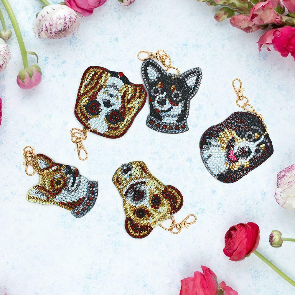 5pcs Dog Shape Key Chain Gift DIY Diamond Painting Special Shape Full Drill @