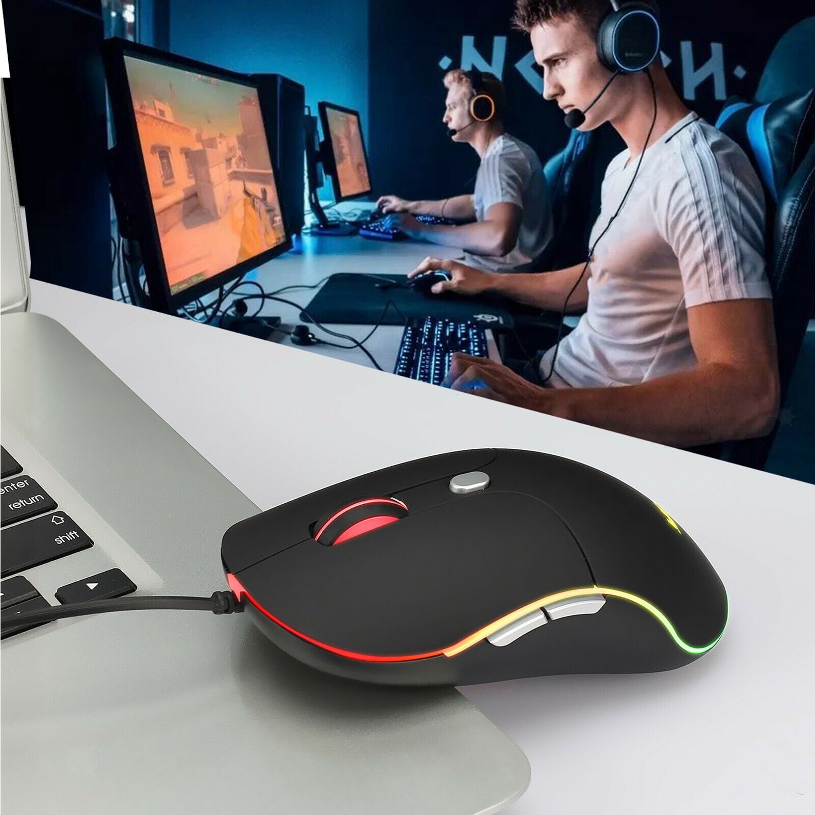 Desktop Laptop RGB Wired Gaming Mouse 3200 DPI Adjustable Mice Programmable