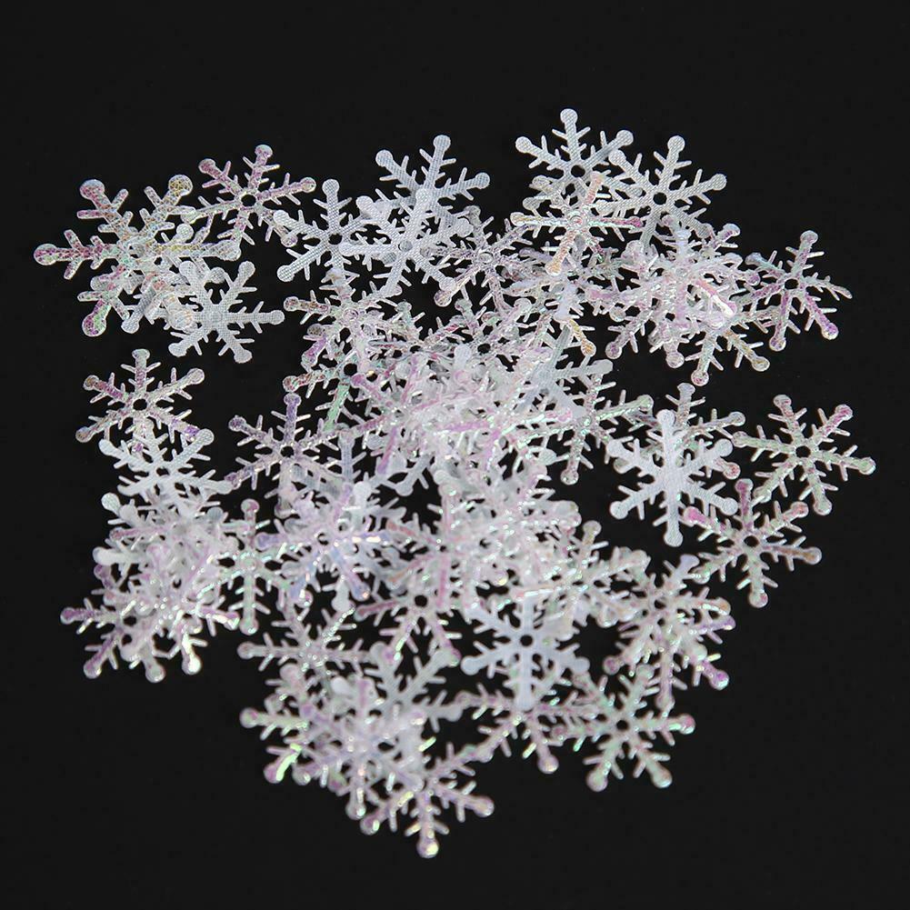 200pcs 3cm Christmas Tree White Plastic Snowflakes Party Home Desk Decor @