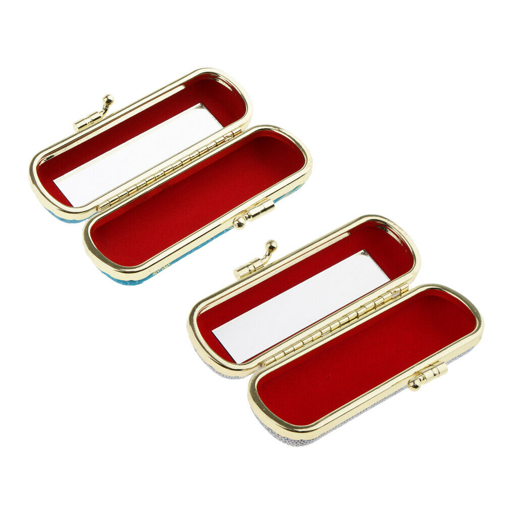 2pcs Lipstick Lip Gloss Case Storage Box Balm Holder with Mirror Random