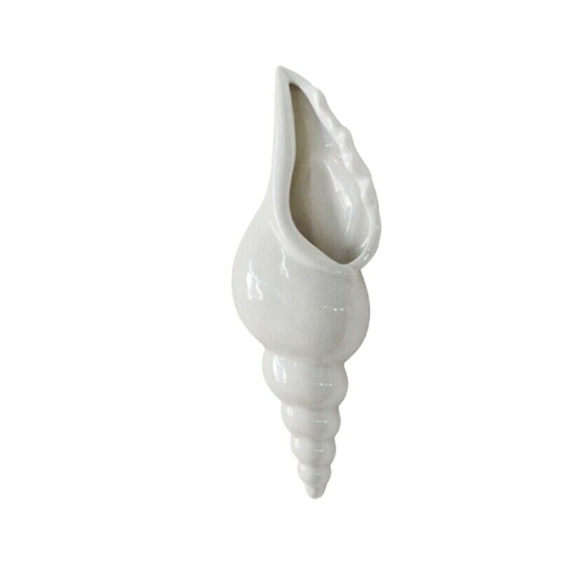 Modern White Ceramic Sea Shell Conch Flower Vase Wall Hanging Home Decor LivinB7
