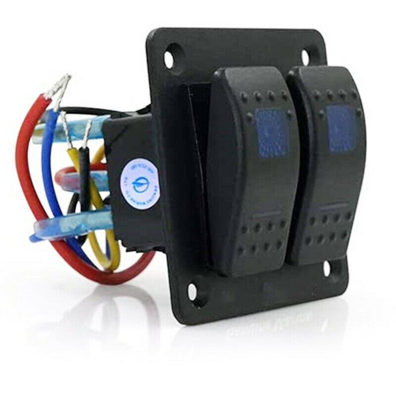 2 Gang Toggle Rocker Switch Panel Car Boat Marine RV Truck Blue LED Waterproof