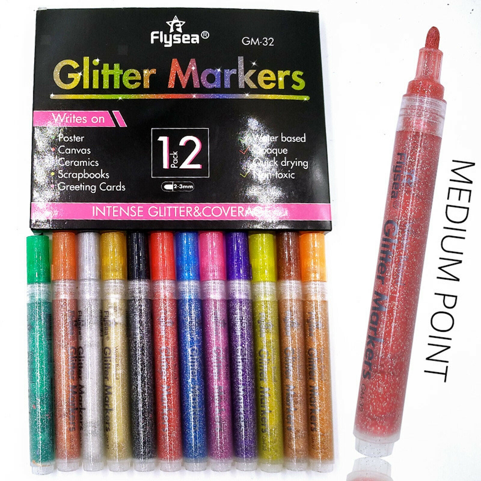 12x Colorful Permanent Metallic Markers Glitter Paint Pens Set for Art Craft