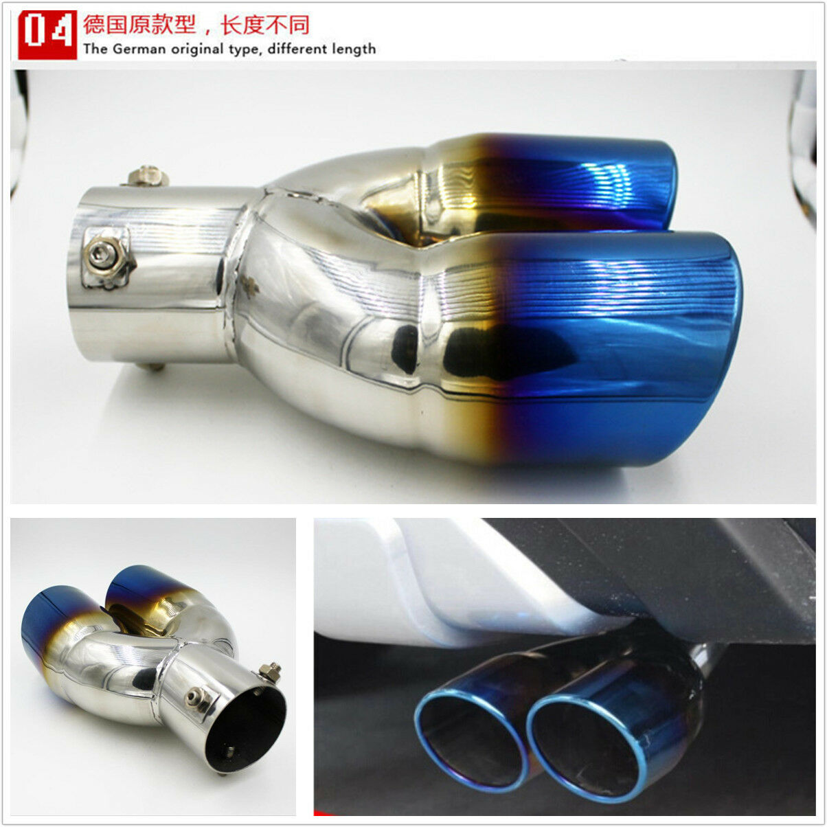 Universal Stainless Steel Chrome Exhaust Muffler Tip 63mm Inlet Car Rear Neo