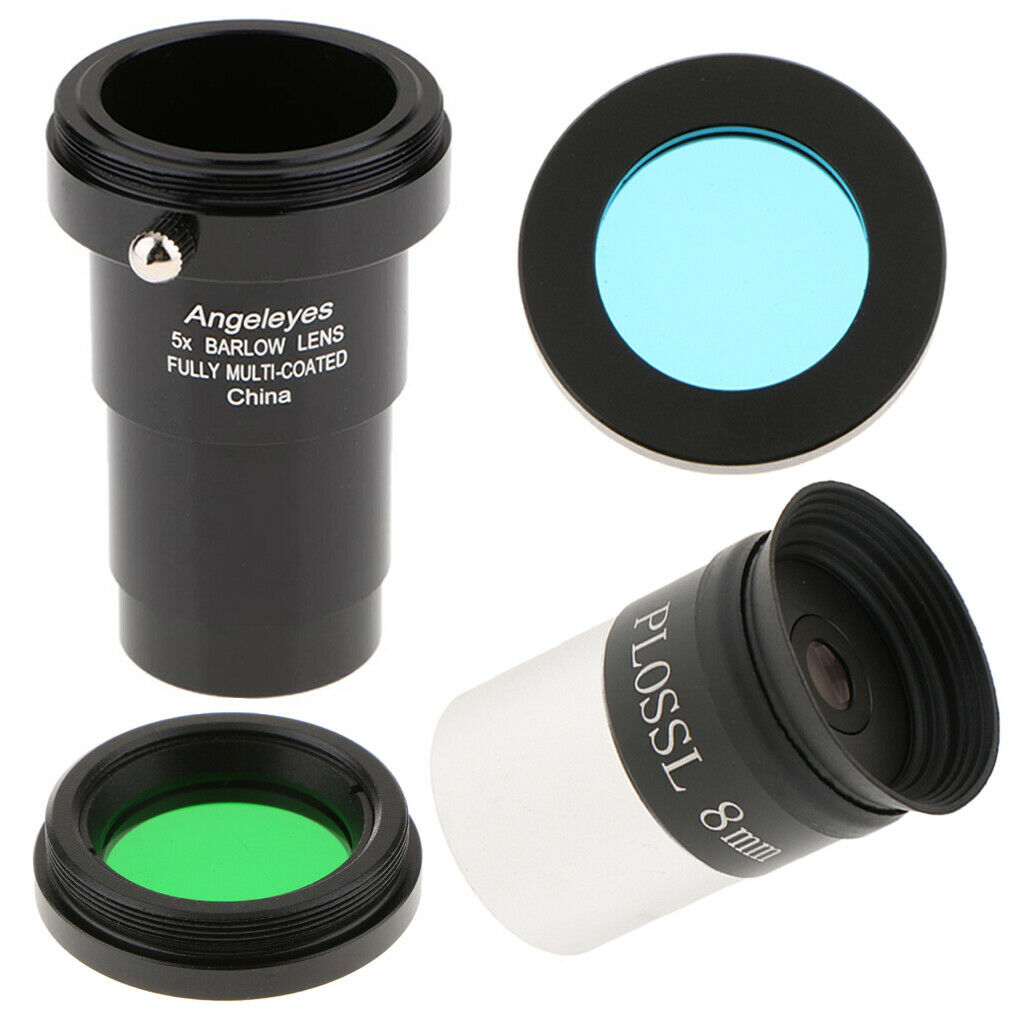 8mm 1.25inch Plossl Telescope Eyepiece + 5X Barlow Lens + 2 Pieces Filters