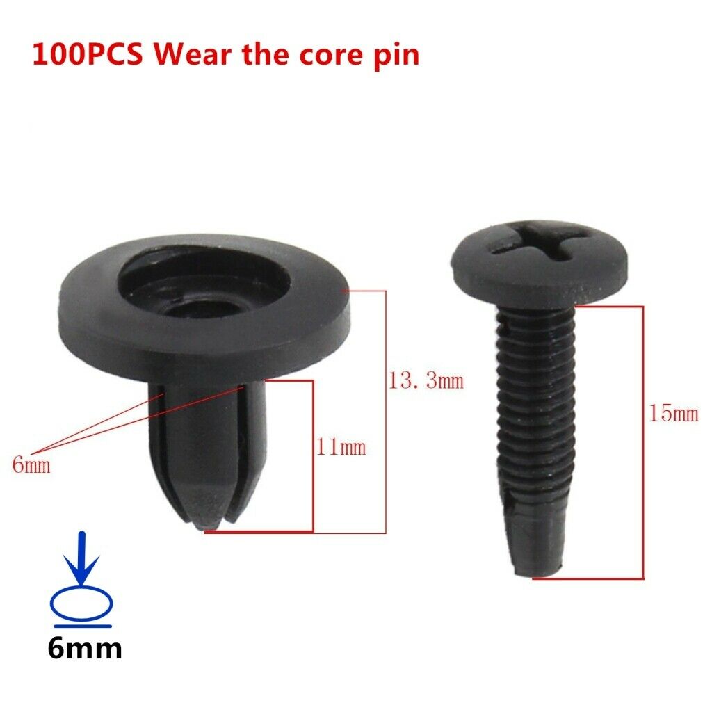 100x Bumper Clips Trim Push Door Panel Nylon Fastener Clips Set Black New