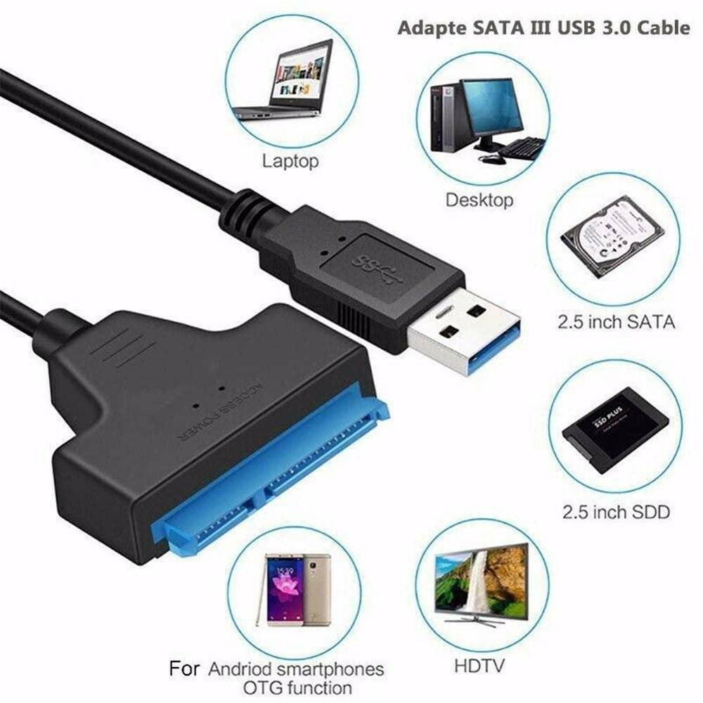USB 3.0 To SATA 22Pin SSD 2.5 Inch HDD SSD Hard Disk Drive Adapter Cable Black