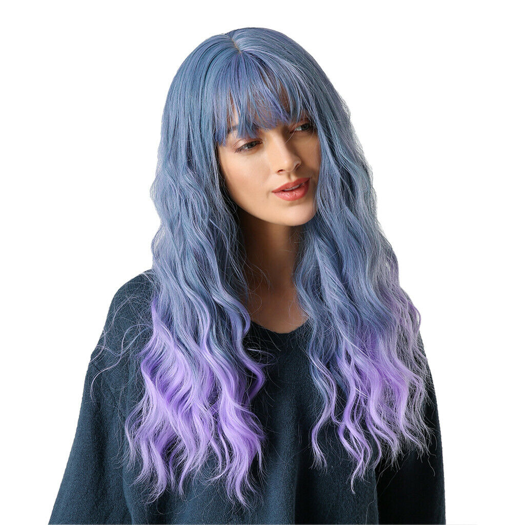 Elegant Ombre Long Curly Wig for White Women, Heat Resistant Synthetic Wigs with