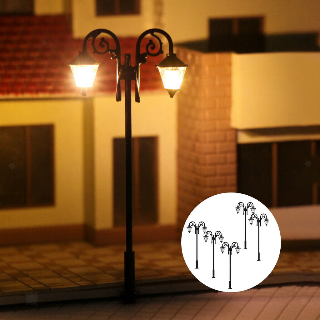 5pcs 1:87 Mini Garden Street Railway Lamppost Lights Layout Decor 6.5cm
