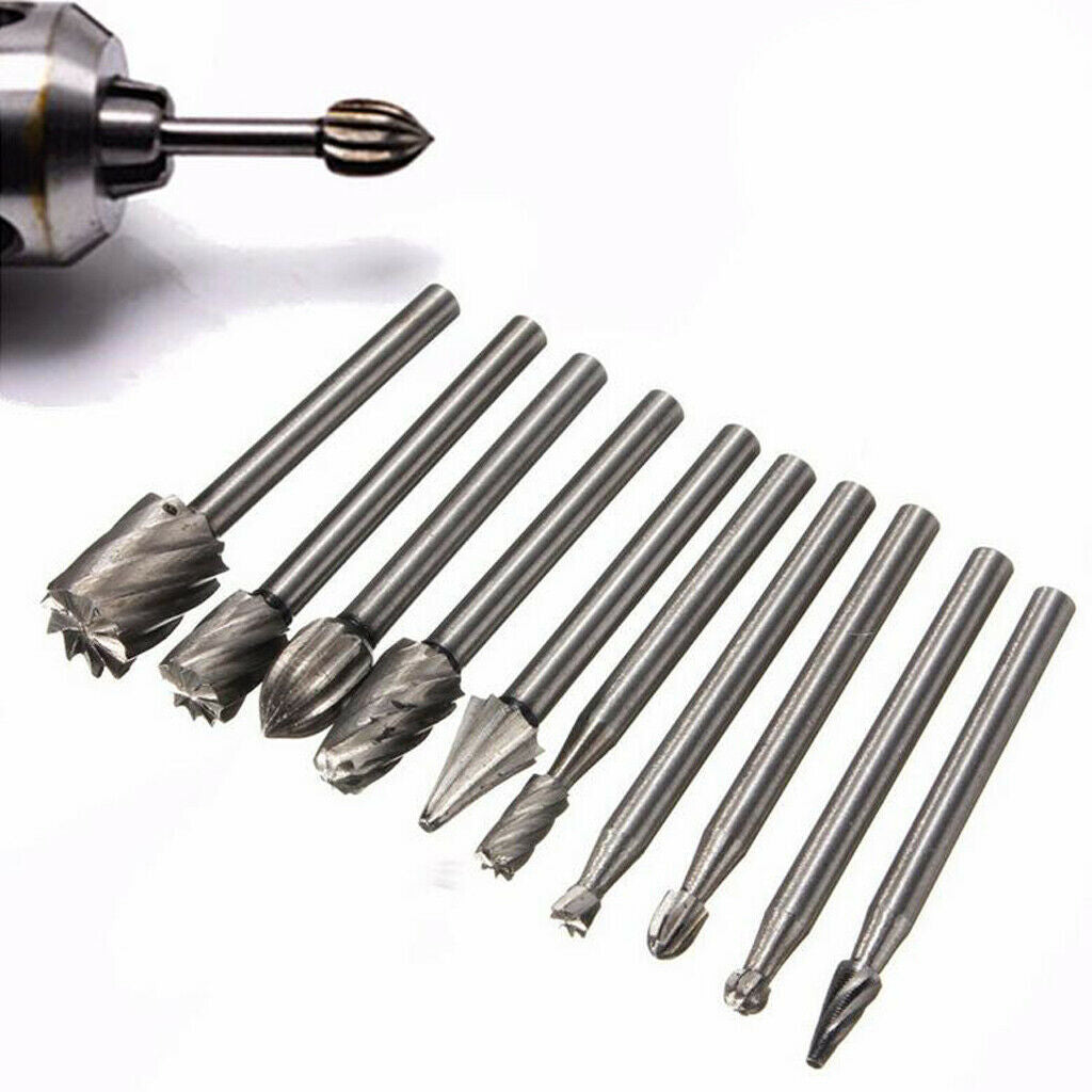 10pcs HSS Routing Router Bits Burr Rotary Tools-1/8'' (3mm) Shank Rotary Carving