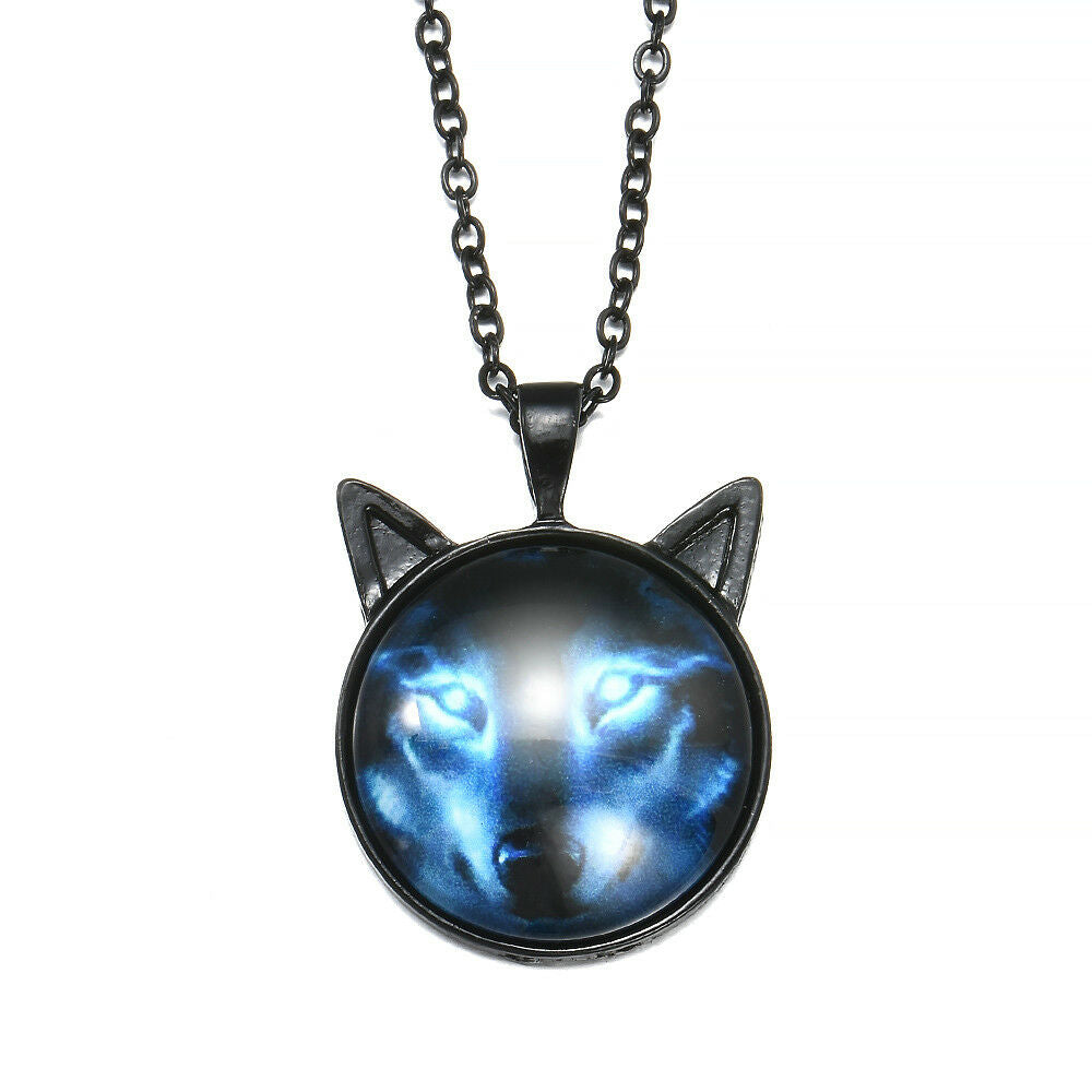 Retro Nordic Wiccan Wolf Necklace Wiccan Wolf Pendant Jewelry Necklace black