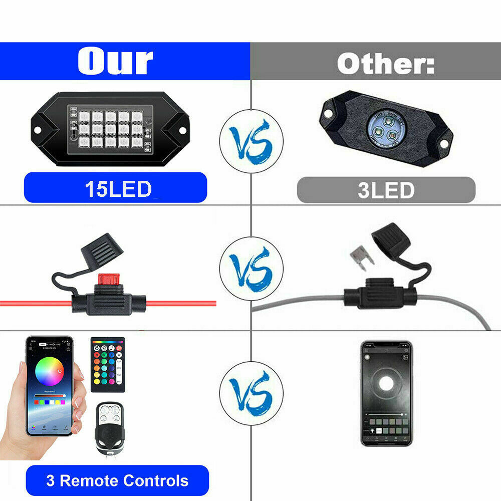 10x Pods RGB LED Rock Light Offroad Wireless Bluetooth Music Controller
