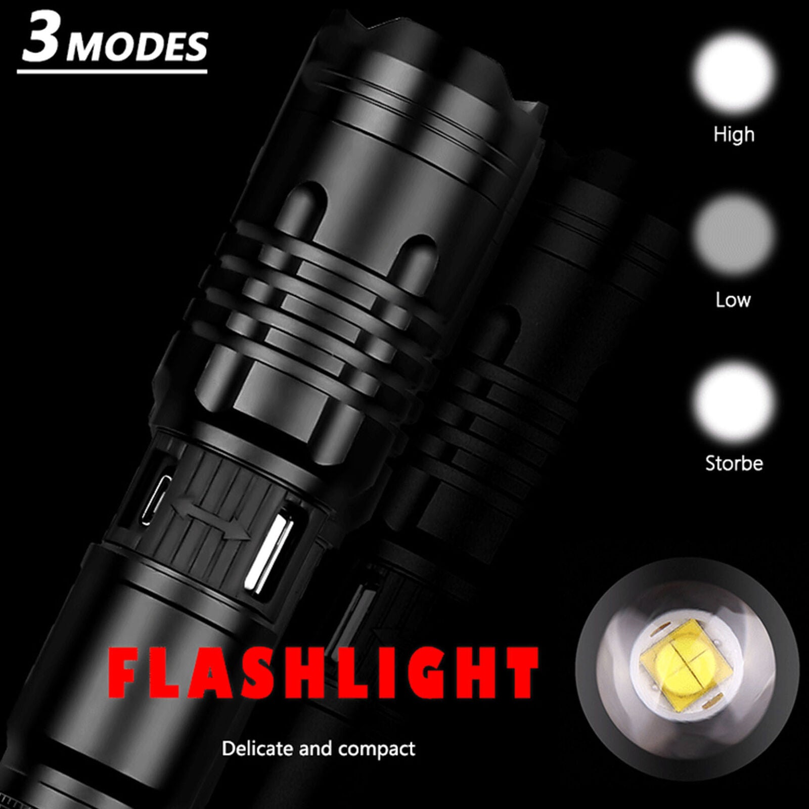 990000Lumens XHP50 Flashlight Zoomable USB Rechargeable Torch Super Bright Light