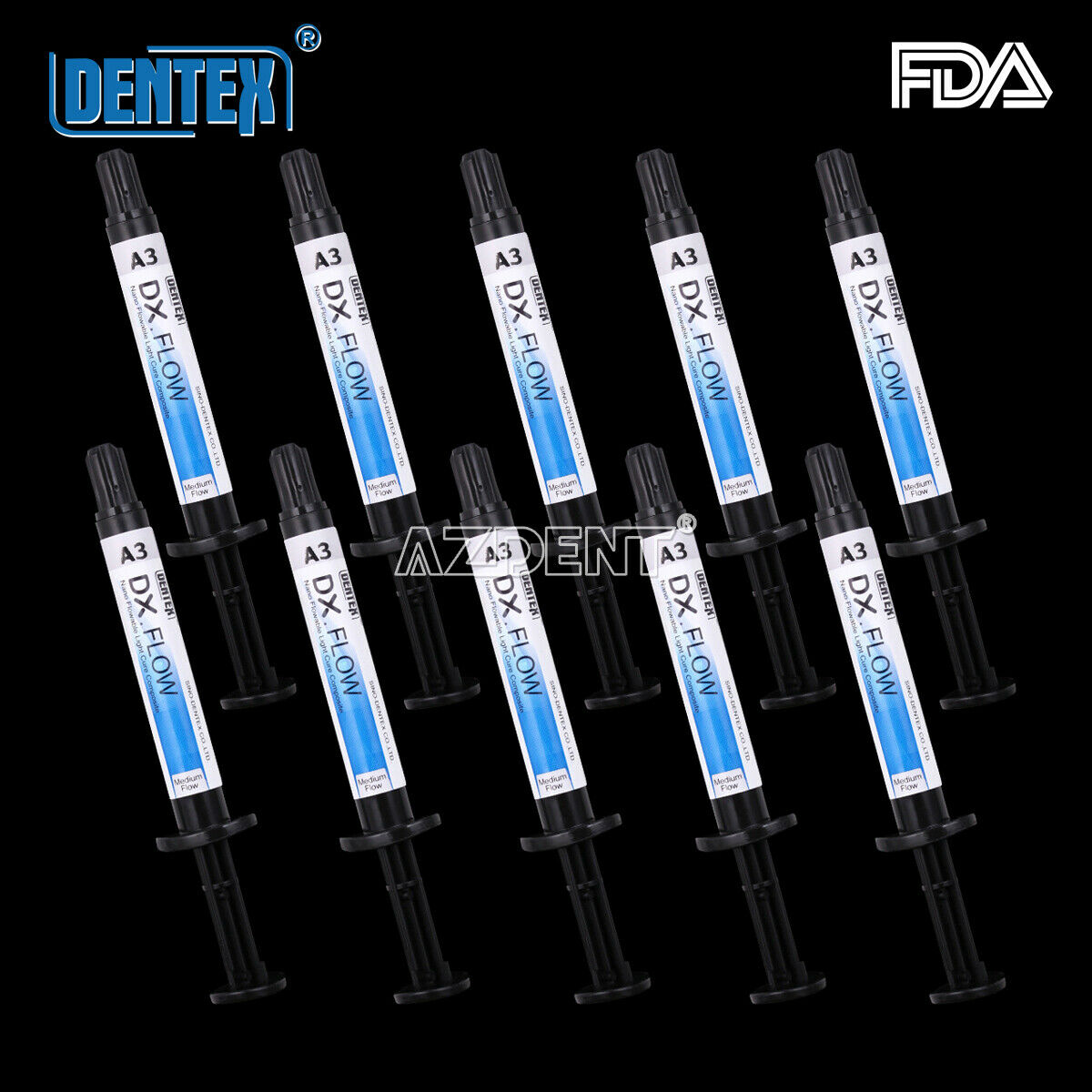 20pcs Dental Flowable Medium Flow Light Cure Composite A3 Shade DENTEX DX.FLOW