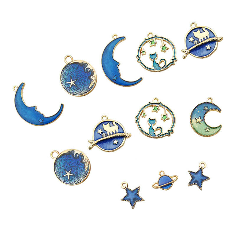 24Pcs/Set Enamel Cat Moon Star Earth Planet Charms Pendant DIY Jewelry Mak gv Lt