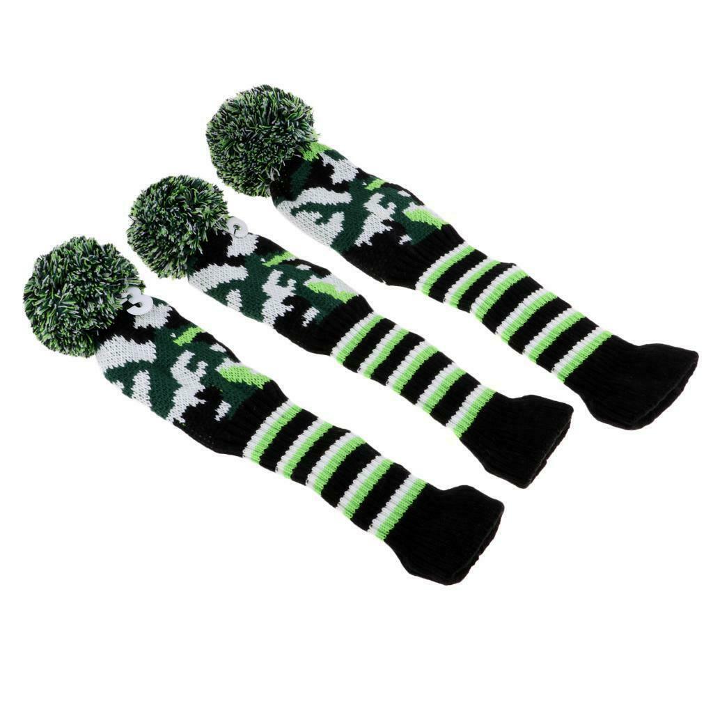 3Pcs Universal Golf Club Pom Pom Knit Headcover Driver Fairway Wood Head Cover