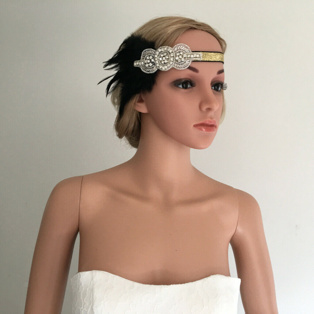 Retro Black  Headband Elastic Wedding Headpiece Flapper Costume