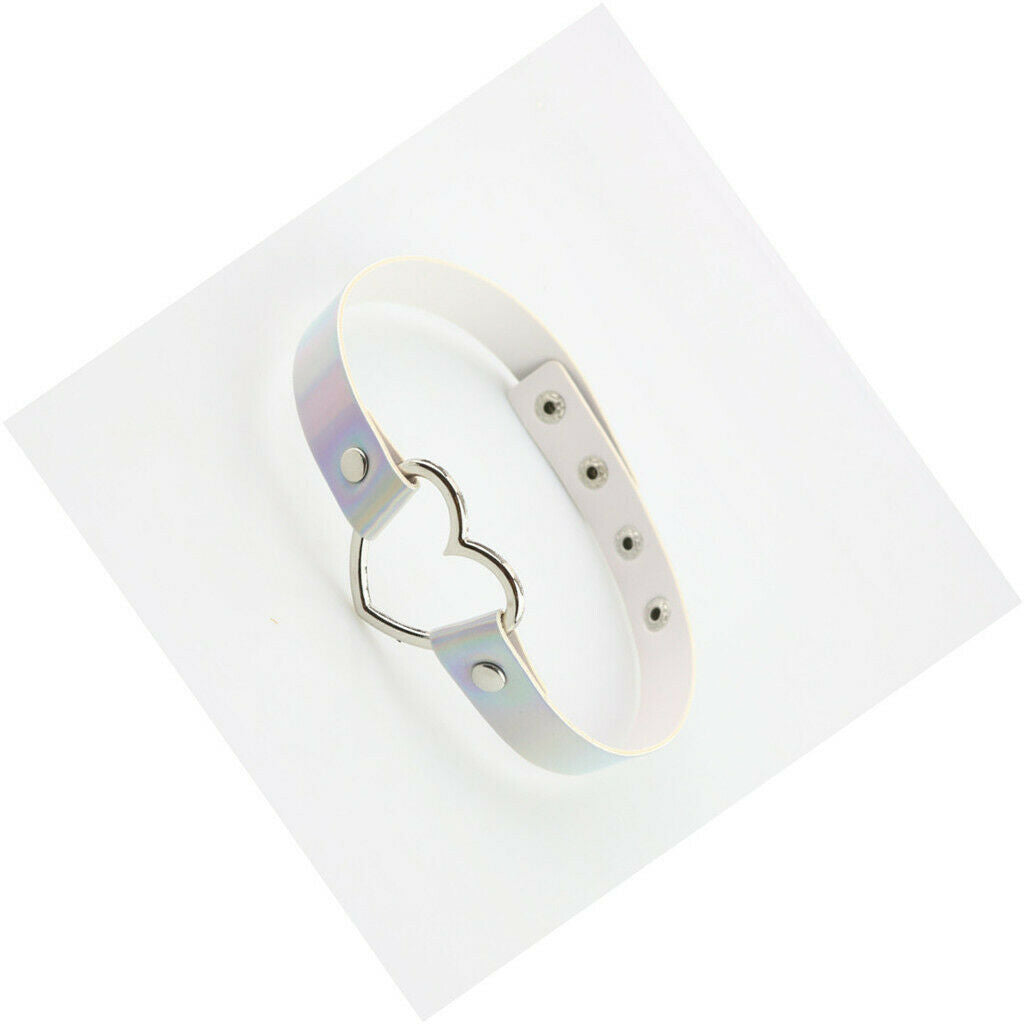 Hollow Love Heart Choker PU Leather Collar Heart Gothic Necklace White
