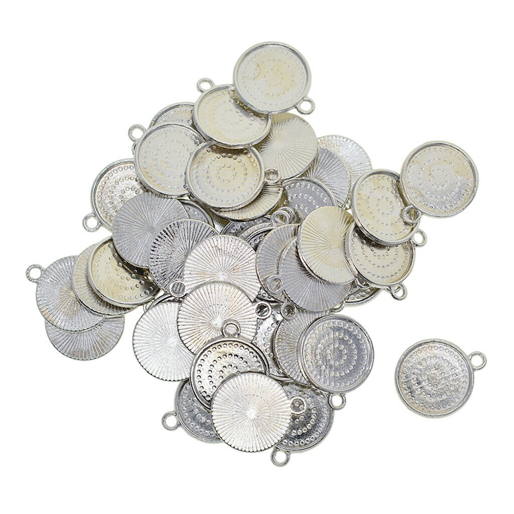 50Pieces Single Loop Round Connector Trays Blank Bezel Settings Pendant Charm