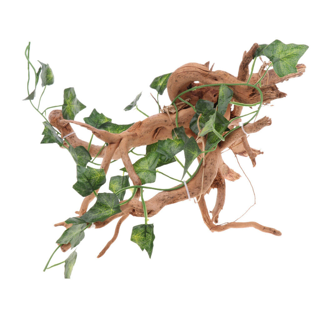 Reptile Vivarium Wood  with Realistic Ivy Vine Plant Decoration Ornament-